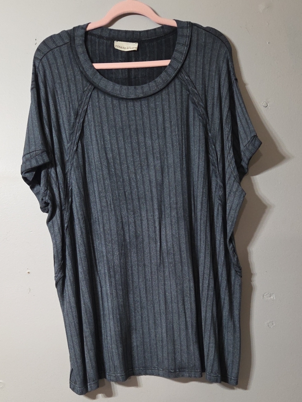 Zenana Outfitters Ribbed Tunic Top in Slate Gray